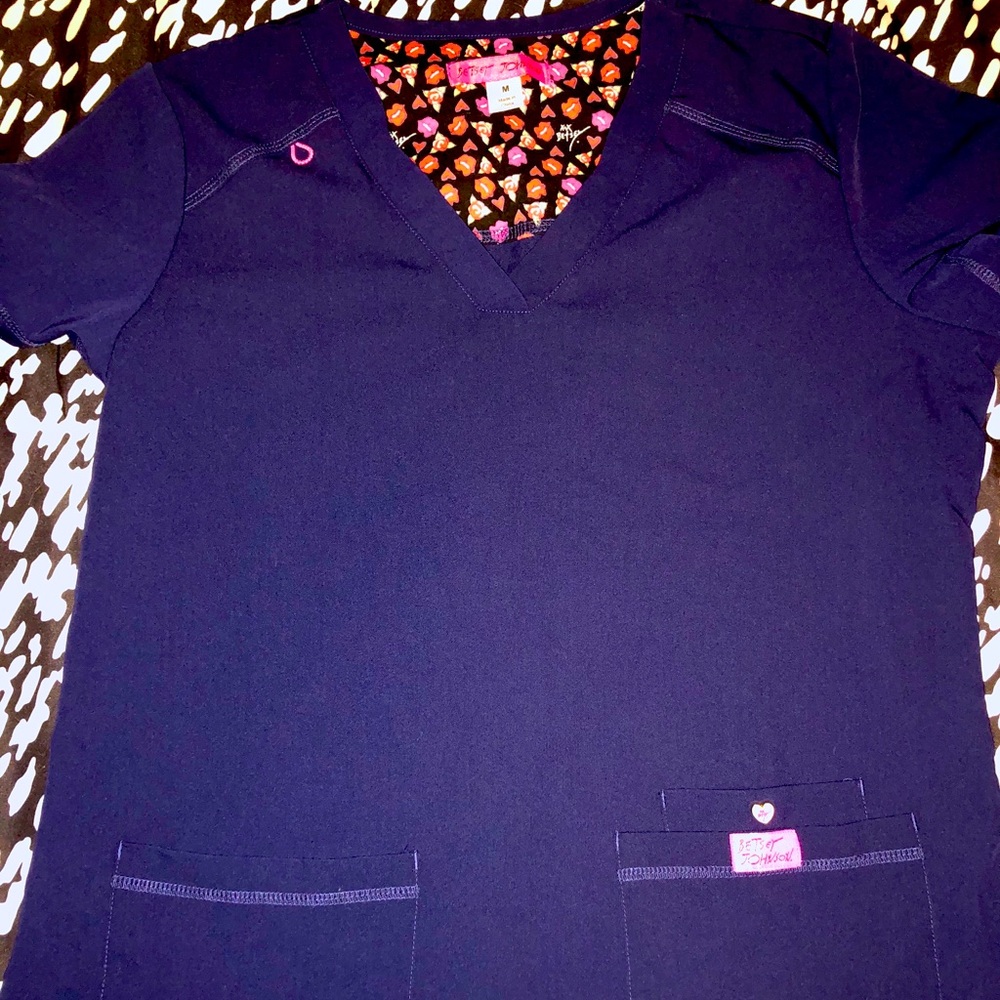 Betsey Johnson Scrub Top medium Navy